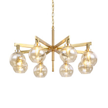 Lámpara colgante de araña de metal chapada en oro con globo de cristal moderno